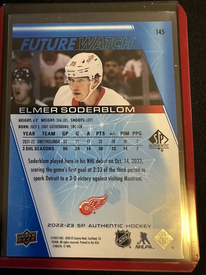 2022-23 SP AUTHENTIC ELMER SODERBLOM FUTURE WATCH LIMITED BLUE 071/399 #145 - Image 2 of 2
