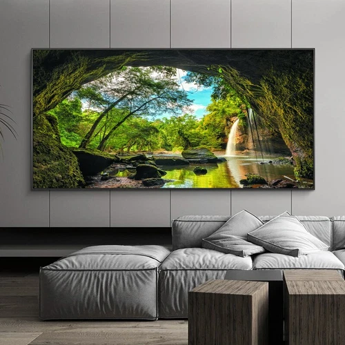 Landscape Picture Hole Tree Waterfall Canvas Painting Home Decor Poster Wall Art - Picture 5 of 6