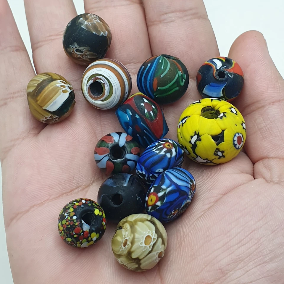 Lot of 13 Millefiori Style MultiColor Mix Glass Beads Lot - Image 2 of 4