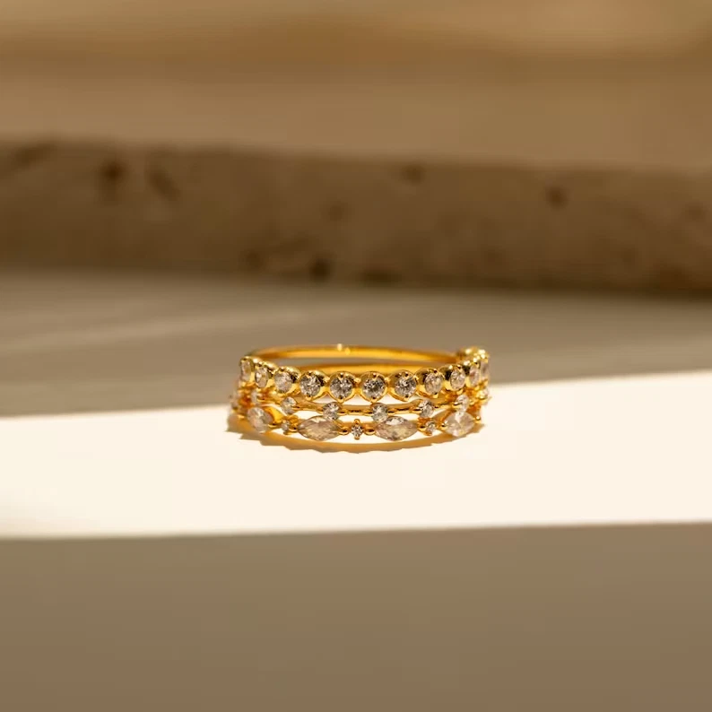 2.00 TCW CZ Stacking Minimalist Set of 3 Dainty Rings 14k Yellow Gold Plated - Image 4 of 4