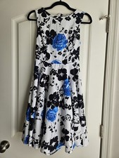 GRACE KARIN Sleeveless Floral Tea Dress without Belt White Blue Size Small