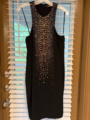 Roberto Cavalli Hand Beaded Geometric Mirrored LBD Black Mini Cocktail Dress