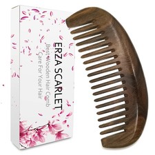 Real Natural Green Sandalwood Wooden Wide Tooth Comb for Curly Hair/Beard Pic...