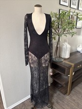 SKIMS ULTRA FINE LACE PLUNGE LONG DRESS ONYX S SMALL NEW NWT