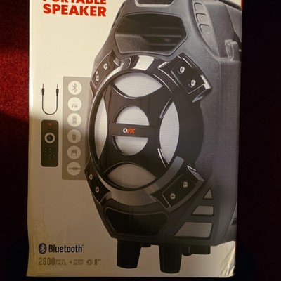 QFX 8'' Bluetooth Speaker, USB, MicroSD, AUX, FM Radio, Rechargeable, Mic Input