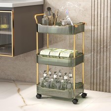 3 Tier , Bathroom Kitchen Rolling Utility Cart Mobile Organization Shelves