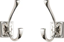 2 Pack 4.35 Inch Polished Nickel Double Robe Hooks Wall Mounted Coat Towel