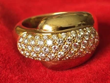 Ring Band Domed Yellow Gold 18k with Diamonds Brilliant Cut