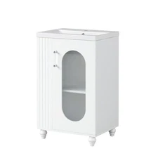Compact Bathroom Vanity with Sink, Adjustable Shelf & Storage, Solid Wood & MDF,