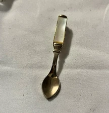 Vintage Miniature Spoon Pin Brooch w/Mother of Pearl Costume Jewelry Spoons