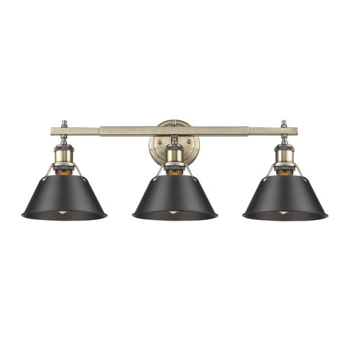 Orwell 27 1/4"W Aged Brass 3-Light Bath Light w/ Black Shade - Picture 3 of 4