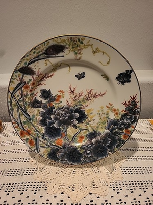 #ad Blue White and Gold Butterfly Floral 12” Decorative Plate MMA PEM Japan $19.74