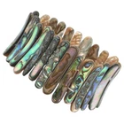 Abalone Shell Rainbow Wide Bangle Stretch Bracelet Oval Sticks Beads Strand 6.5“