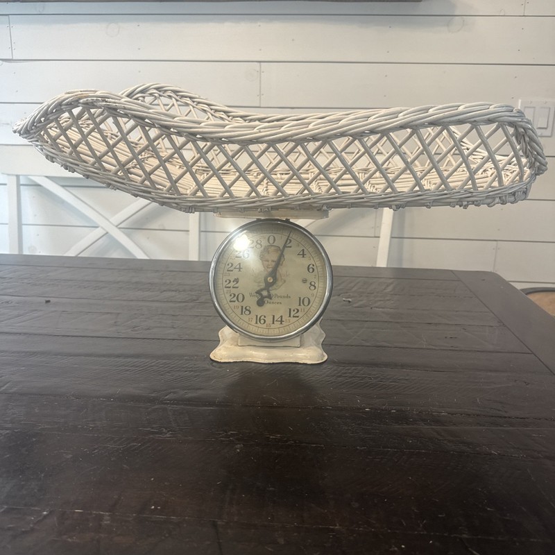Antique Baby Nursery Scale with 28" X 13 “ Wicker Basket Baby Face on front