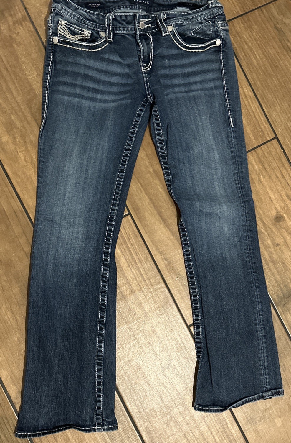 Vigoss Bootcut Jeans Women's Size 11 Stretch Dark Wash Flap Pocket RN#110712 A5