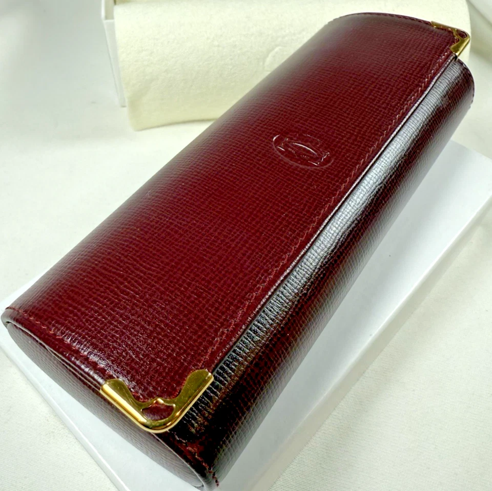Must de Cartier Authentic Glasses Case Hard Case Bordeaux Red 2C Logo w/Box - Image 3 of 4
