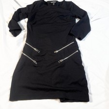 EXPRESS Women’s Stretch Bodycon Black Dress  XS  Knee Length Zipper Accent