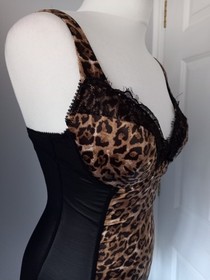 Dita Von Teese Von Follies Leopard Print Black Stretch Fitted Corset Basque 34D