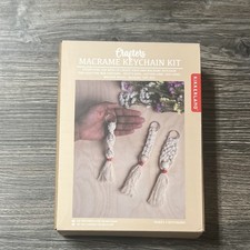 Kikkerland Macram&eacute; Keychain Kit DIY Set, Makes 3 Keychains, Ivory Red Beads