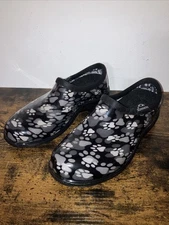 Black & White Cat/Dog Paw Print Women's Sloggers Clogs Waterproof Garden Shoes