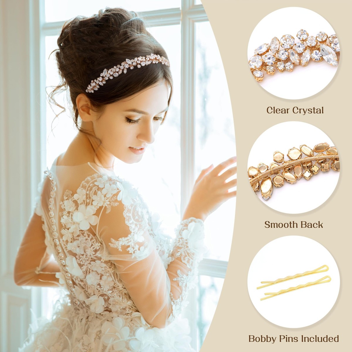 Exquisite Luxury Statement Headband Clear Rhinestones and Crystal Wedding NEW Luxury Crystal Bridal Headband With Rhinestones for Wedding  main image 3