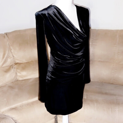 BLACK HALO Velvet Ruched Long Sleeve Dress SZ M | eBay BLACK HALO Velvet Ruched Long Sleeve Dress SZ M | eBay