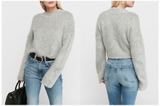 Express Brushed Mock Neck Cropped Sweater Gray Size XS NWT Made in USA