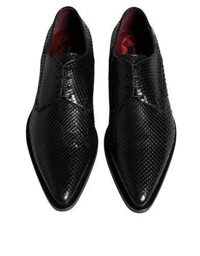Dolce&Gabbana Men Black Derby Shoes Leather Python Skin Lace Up Booties Sz EU 45 - Picture 3 of 8