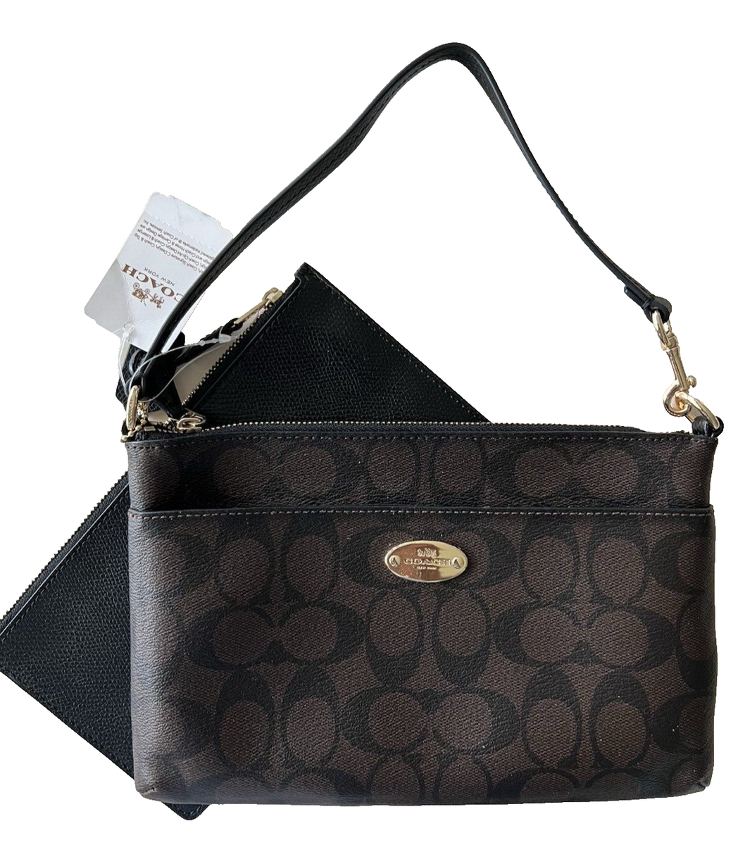 バッグ COACH Handbag Pouch Signature Leather COACH Pouch Bag With Signature Canvas Detail Green NWT | eBay