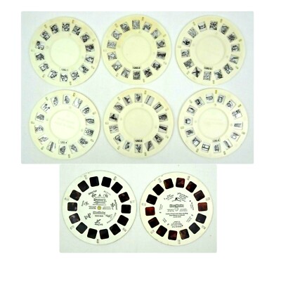 Viewmaster 8 Reels- 6 Sequenced Plastic - 1 Discovery & 1 Disney Card - Vintage