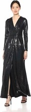  299 Women's Calvin Klein Allover Sequin Long Sleeve Gown Cross Front V Size 2