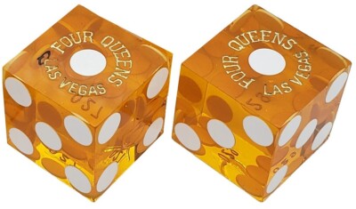 Genuine Four Queens Vegas Casino Dice Pair Yellow Polished Matching Serial #s