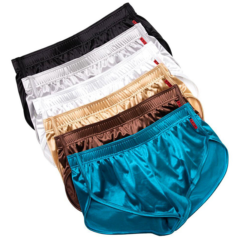 Mens Silk Satin Boxer Briefs Panties Comfy Underwear Underpants Trunks