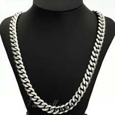 11mm Huge MENS Chain Curb Cuban Silver Stainless Steel Necklace CUSTOMIZE 16-36"