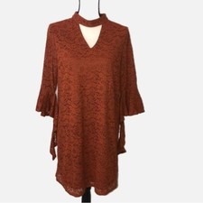 Brown Lace Dress Size Large Juniors Rust 3/4 Bell Sleeve Eyelet NEW