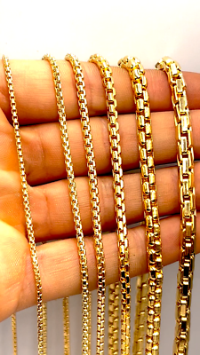 10K Yellow Gold Venetian Round Box Necklace Chain Real Gold 1mm