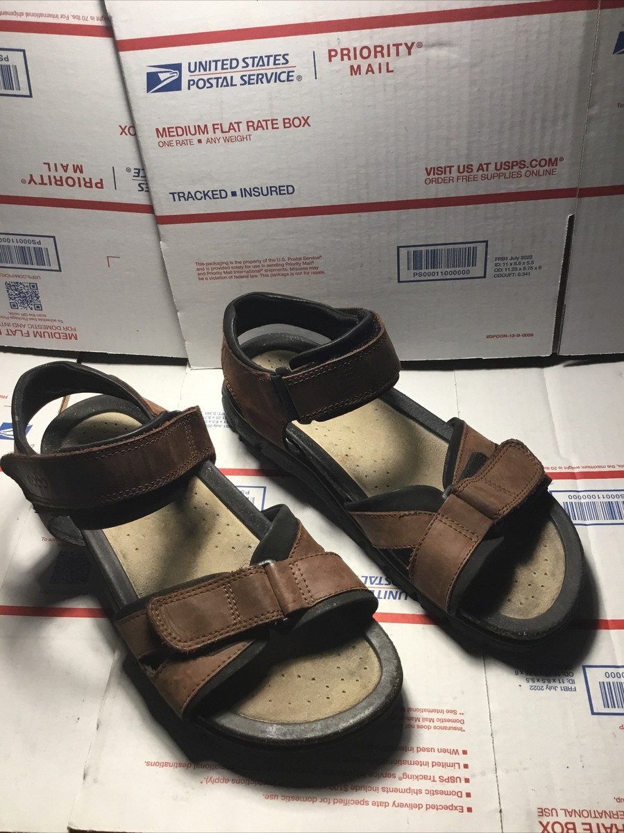 Ecco Sandals Mens 45 Yucatan Strappy Brown Leather Hook & Loop Casual Flats Open Ecco Sandals Mens 37 Yucatan Brown Leather Hook & Loop  main image 2
