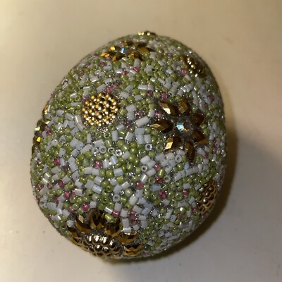 Handmade Fully Beaded Easter Egg Gold Stars & Pastel Colors. 5.5 Inches VTG