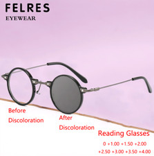 Men Women Photochromic Reading Glasses Fashion Retro Round Outdoor Sunglasses