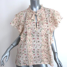 Cleobella Top Katy Cream Floral Print Cotton Size Large Flutter Sleeve Blouse