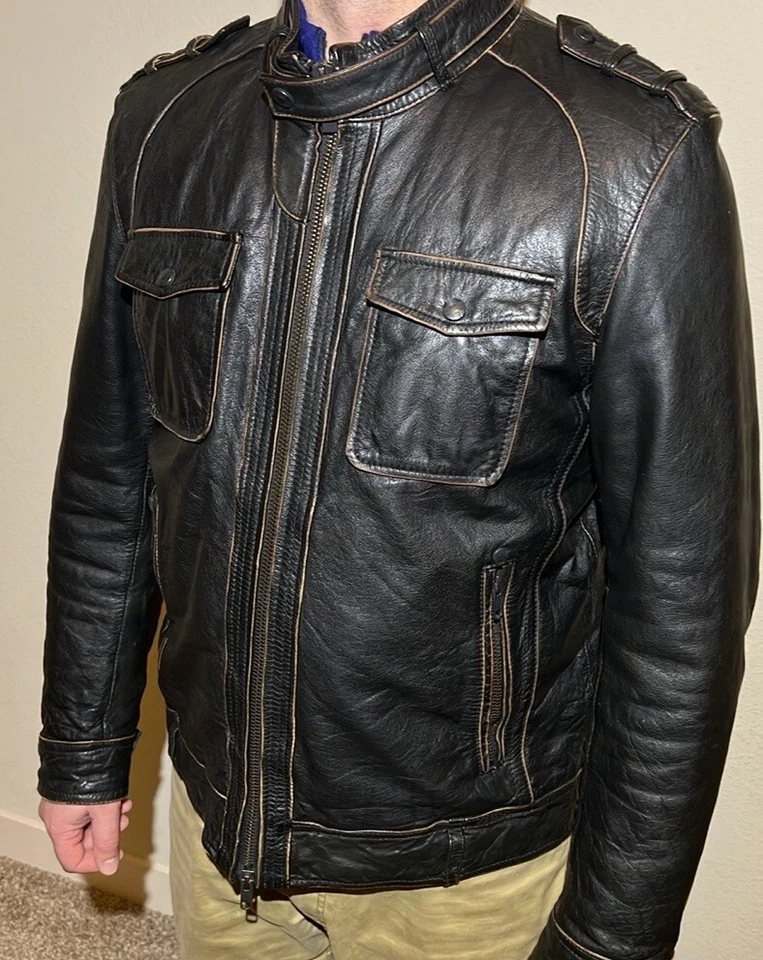 Chaqueta de cuero Vince Camuto para hombre talla grande L marrón oscuro Foto 4 de 4