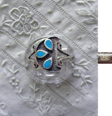 ALTER SILBERNER RING - TÜRKIS - INDIANERSCHMUCK - 925er - 18,5 mm