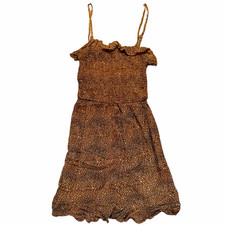 Urban Outfitters Brown Leopard Patterned Ruffle Spaghetti Strap Mini Dress