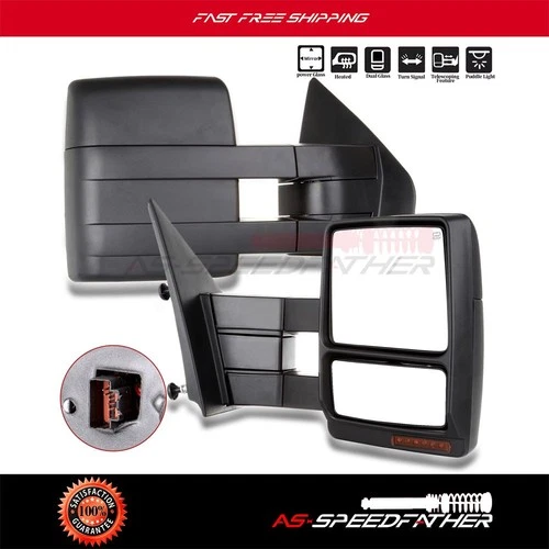 Power Heated Towing Side Mirrors Turn Signal Pair Set Fits 2007-2014 Ford F350