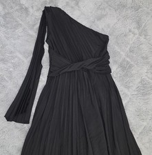 1 Shoulder 1 Long Sleeve Women's Black Pleated Maxi Dress - Sz 10