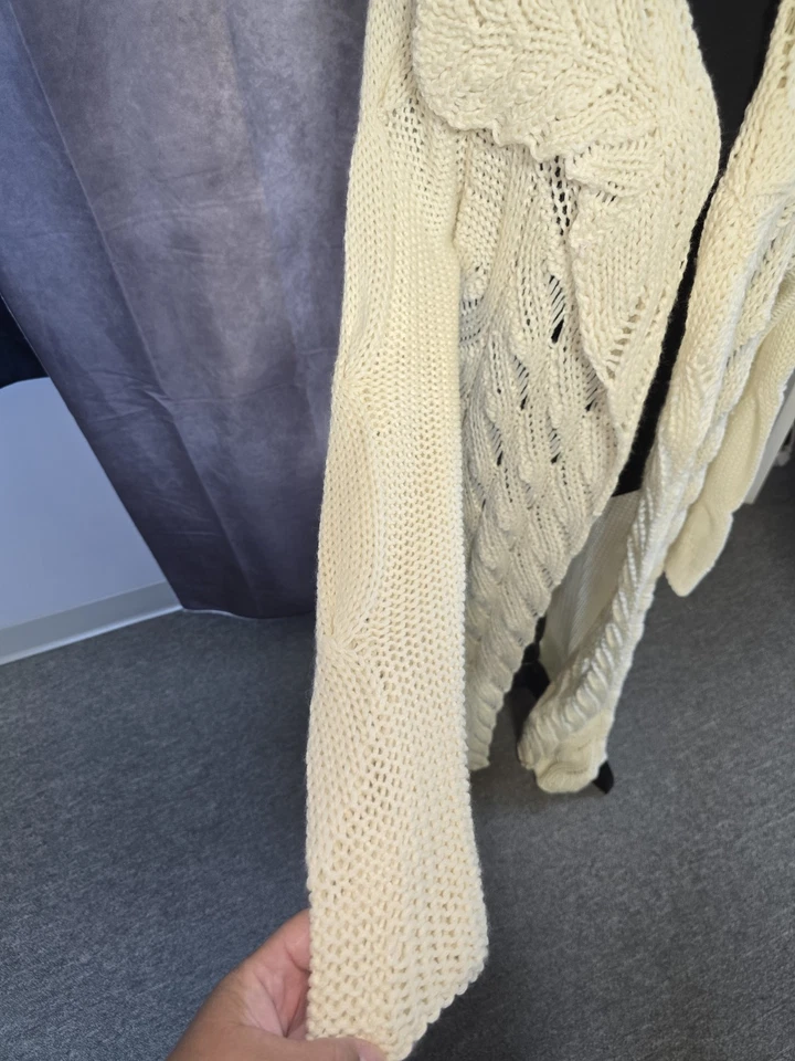 Cárdigan plumero tejido crema largo de colección para mujer suéter cable delantero abierto talla 1X Foto 4 de 4