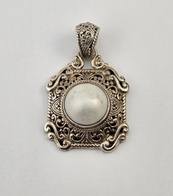 Sterling Silver White Pearl Floral Filigree Sarda Pendant Enhancer 925 - 15.0g