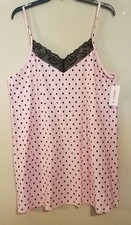 Joyspun Women Chemise Nightgown XL Pink Black Dots Lace Sleepshirt Lingerie NEW