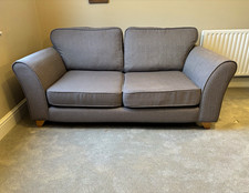 DFS Grey Fabric 2 Seater Sofa Rolled Arms 180x90x90cm Solid Plain