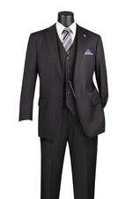 Men's Regular Fit 3-Piece Tone on Tone Stripe Suit VINCI Black